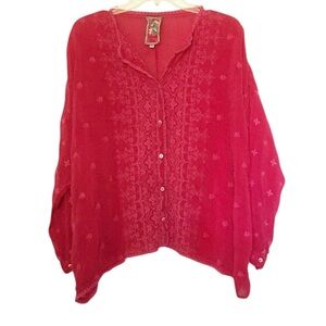 Johnny Was Embroidered Eyelet Shirt Hot Pink